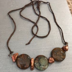 Boho Smooth Stone and Copper nugget Necklace